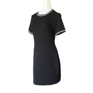 Divided Women's Sz 10 Fitted Ribbed Jersey Dress Black Short Sleeves Knee Length
